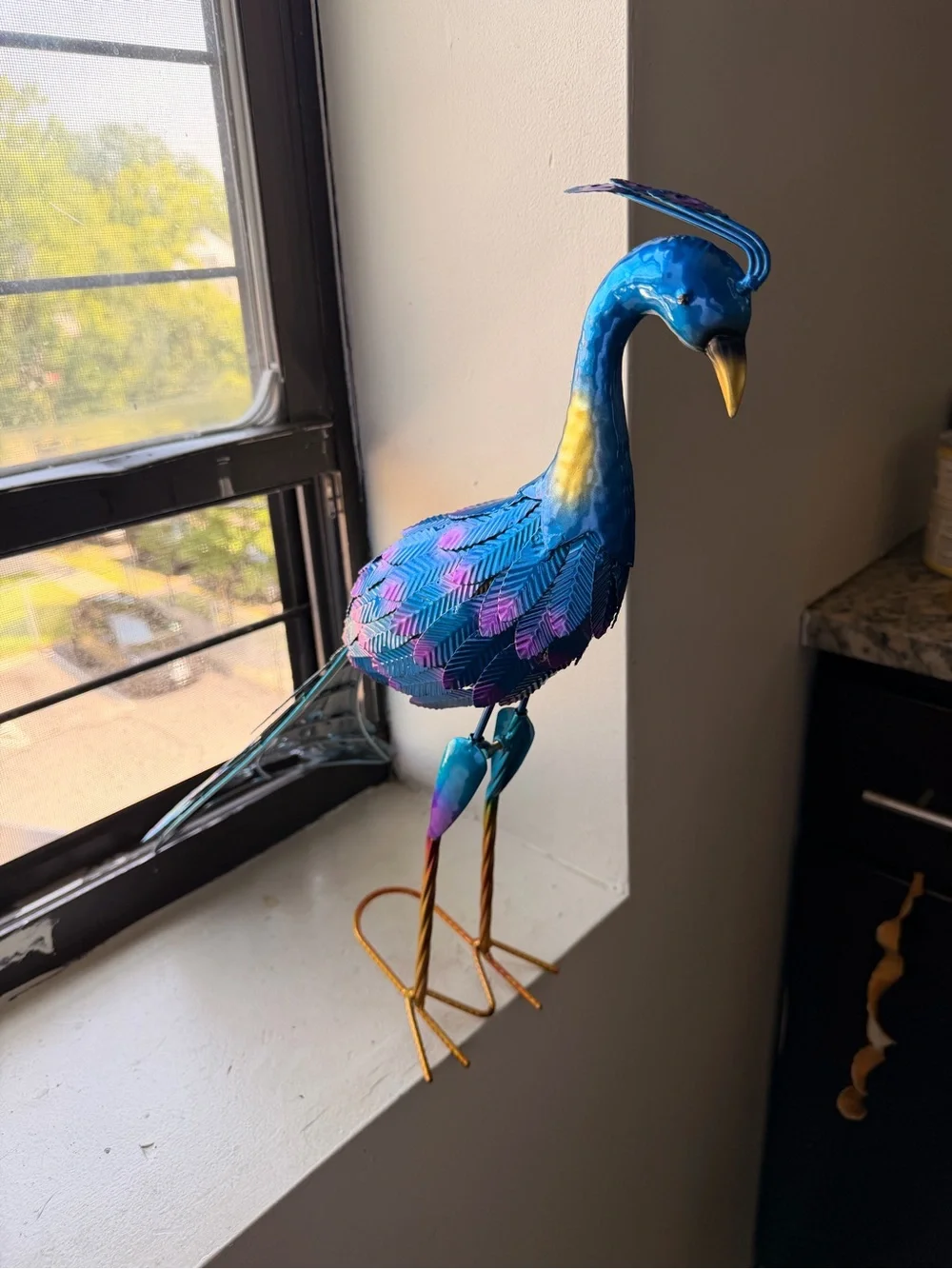 Decorative Metal Peacock Bird Figurine - Blue & Purple Accent